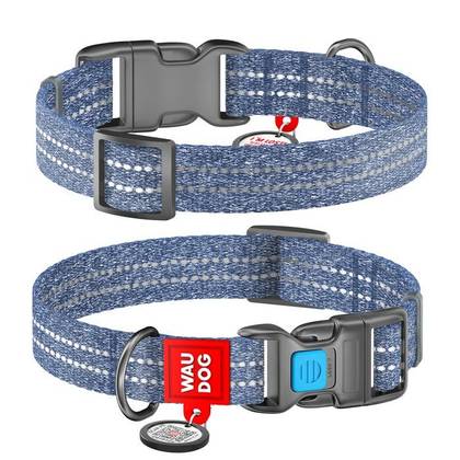 Reflective dog collar made of reclaimed cotton WAUDOG Re-cotton with QR passport