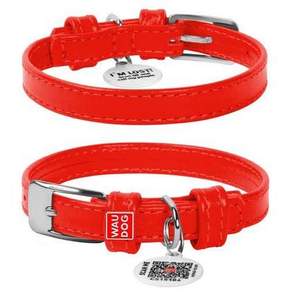 Leather dog collar WAUDOG Glamor with QR passport