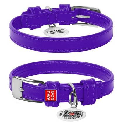 Leather dog collar WAUDOG Glamor with QR passport