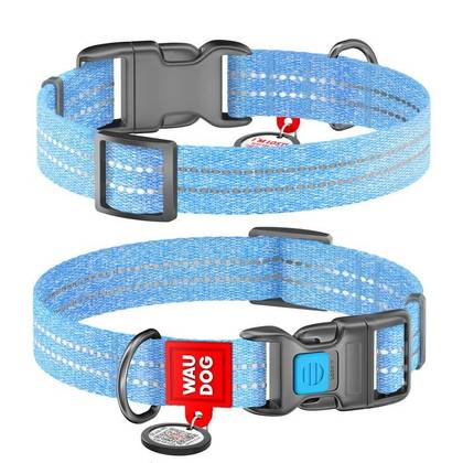 Reflective dog collar made of reclaimed cotton WAUDOG Re-cotton with QR passport