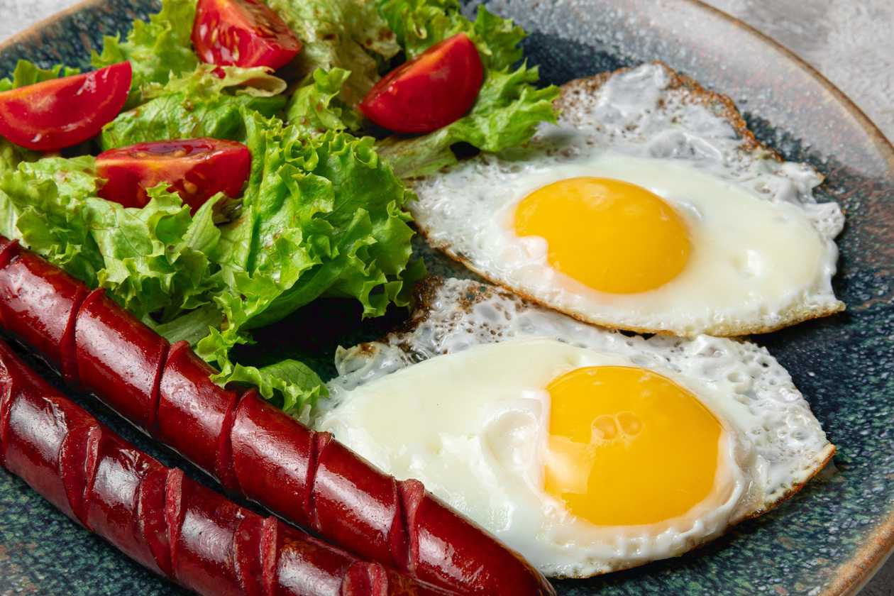 Classic Fried Eggs With Italian Mini Salami And Tomatoes