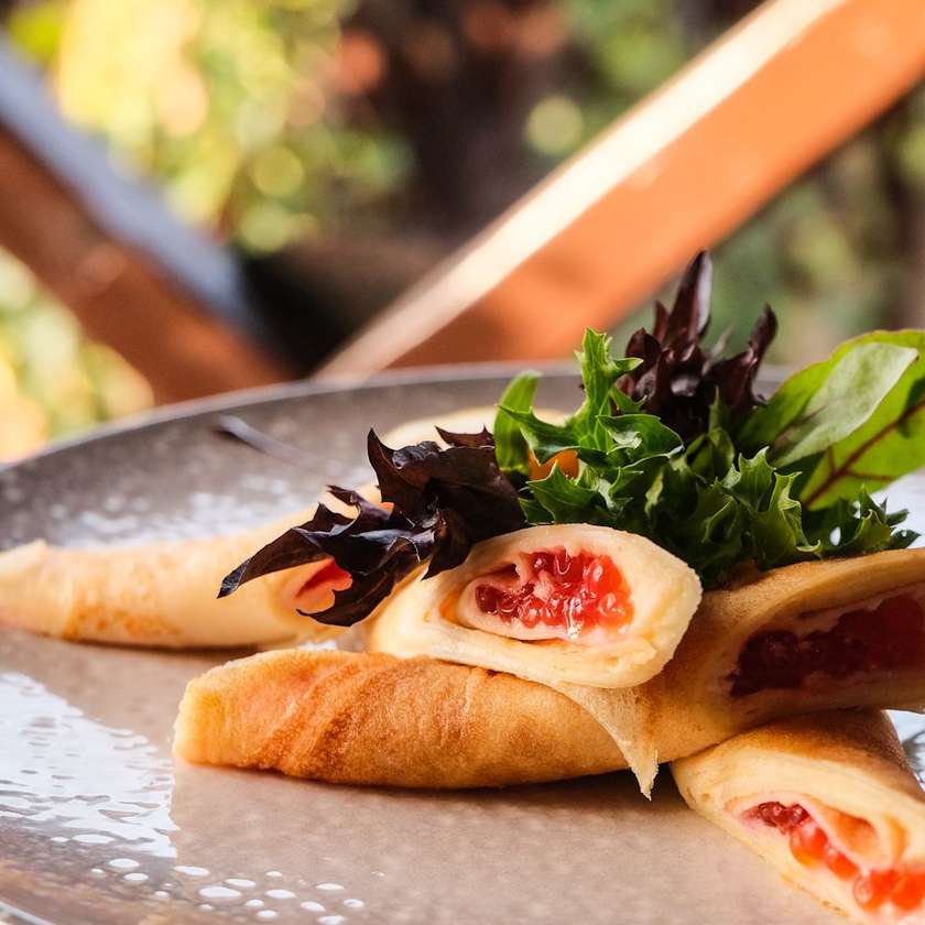 Pancakes with red caviar