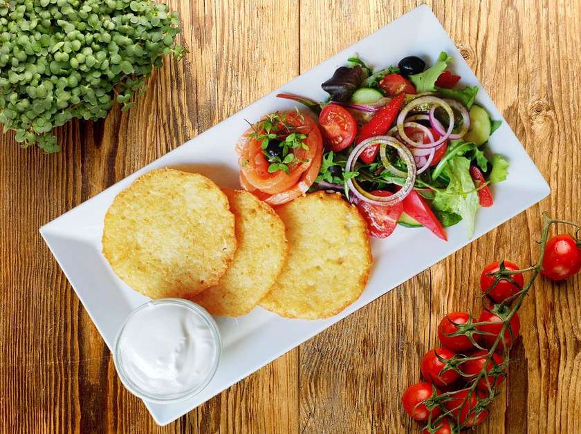 Potato pancakes with salted salmon