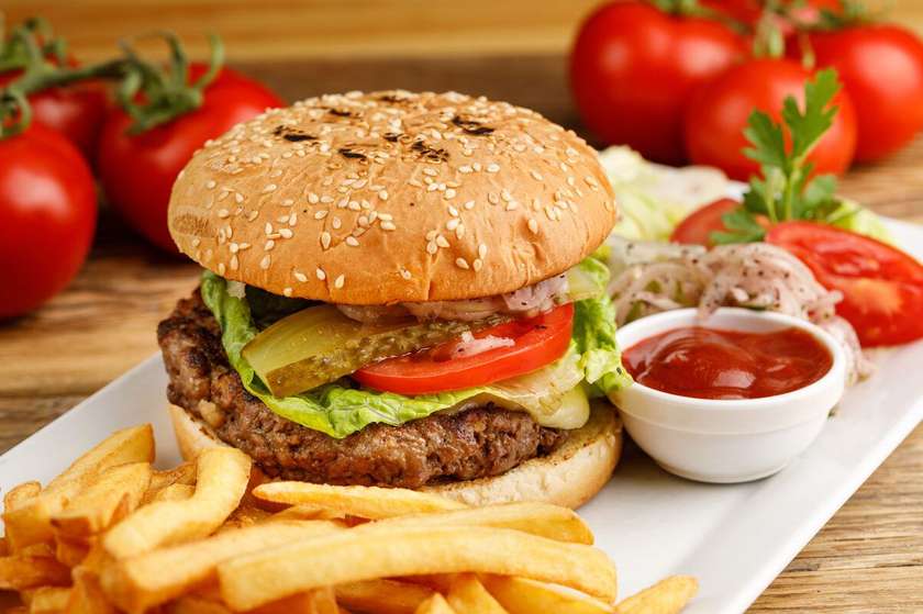 Grill burger with French fries