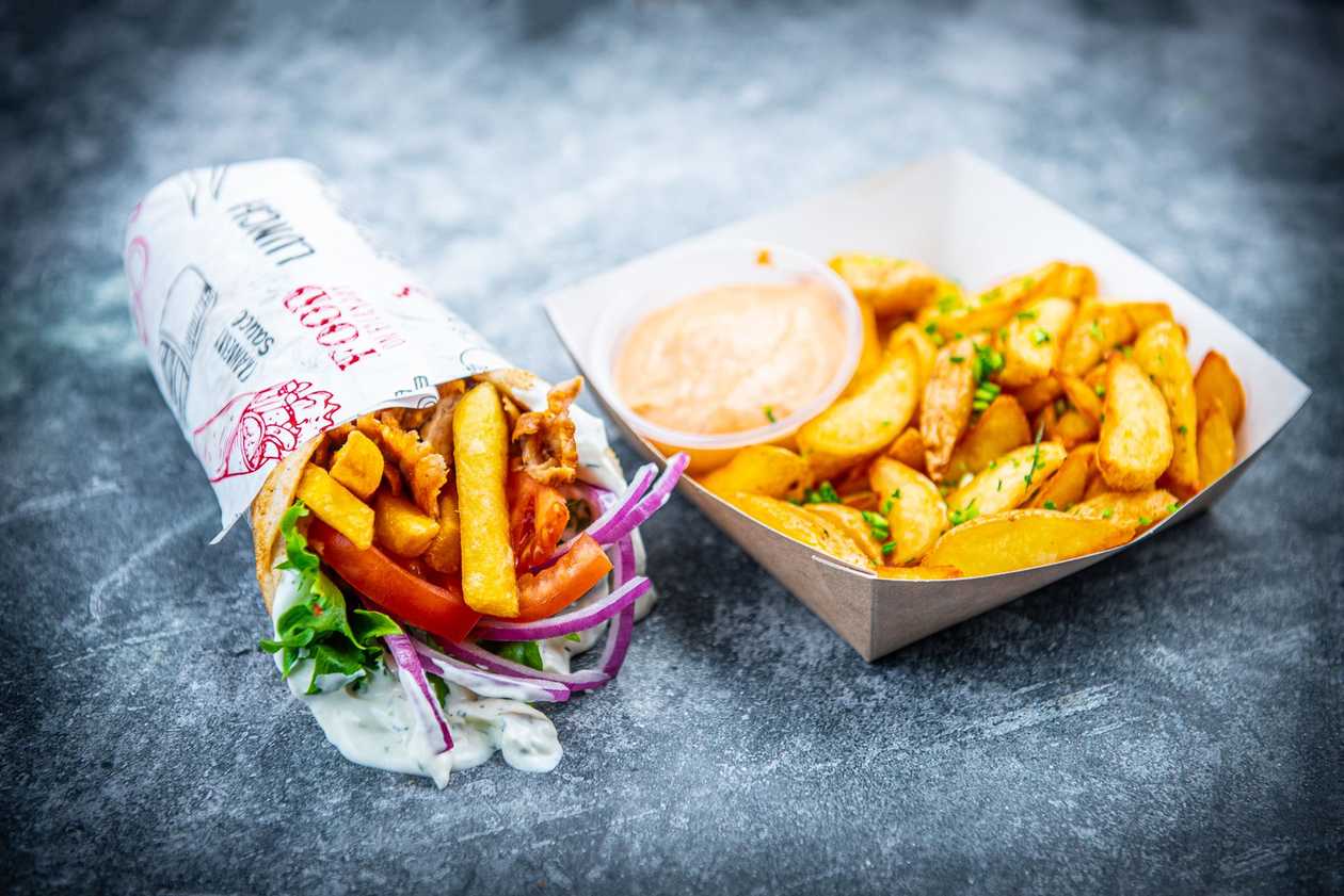 2  Greek Pita chicken  + 1  Fries.