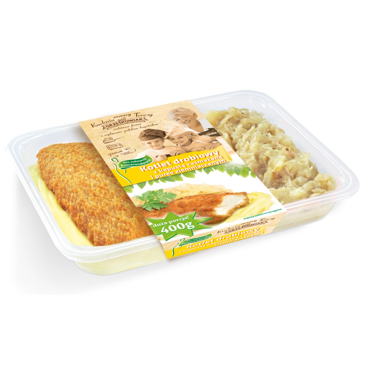 Poultry Cutlet with Fried Cabbage and Mashed Potatoes Grześkowiak 400g (expires soon)