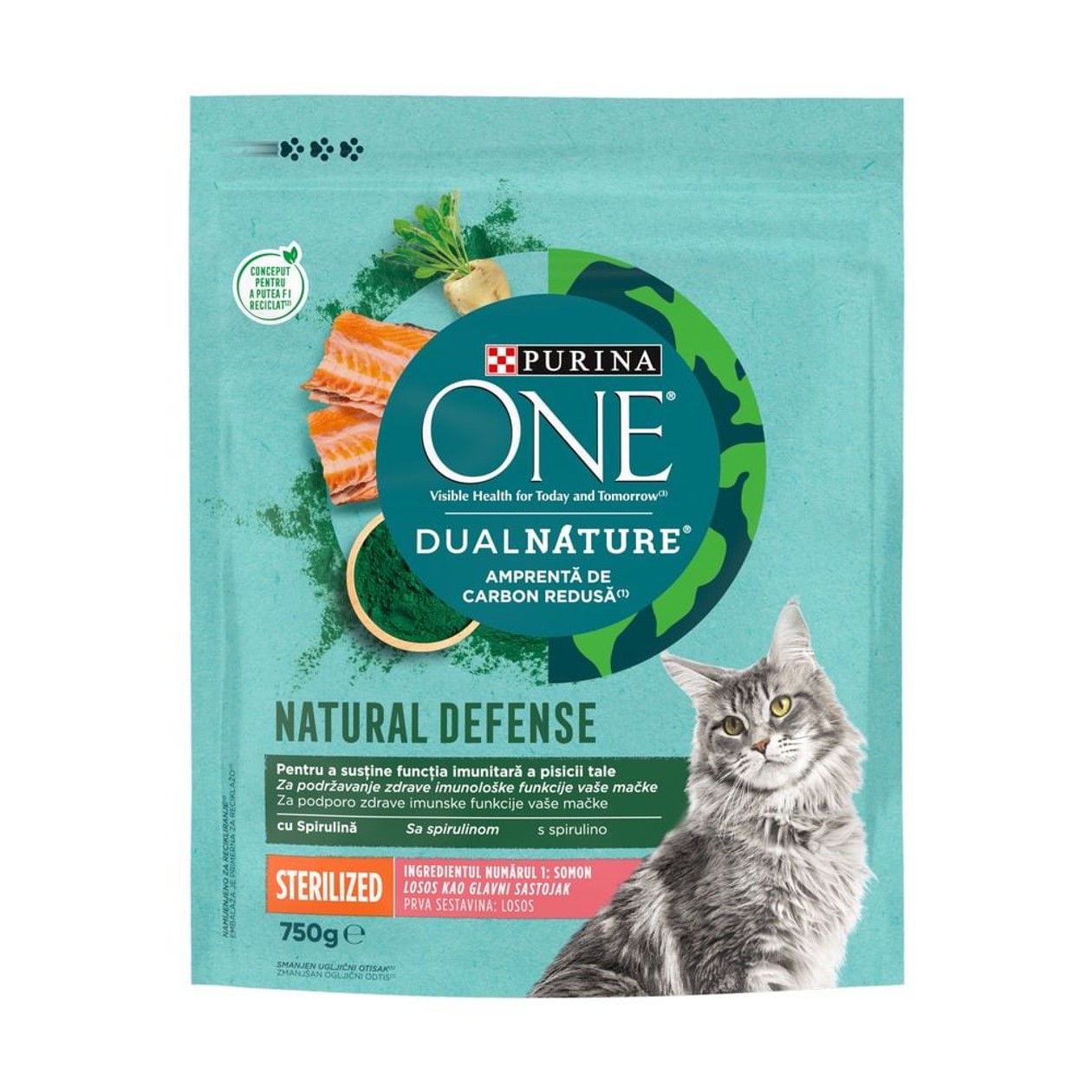 Hrana uscata pentru pisici sterilizate Purina One Dual Nature cu gust de somon, 750 g