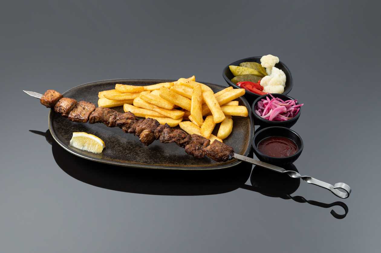 Gourmet pork neck shish kebab large portion