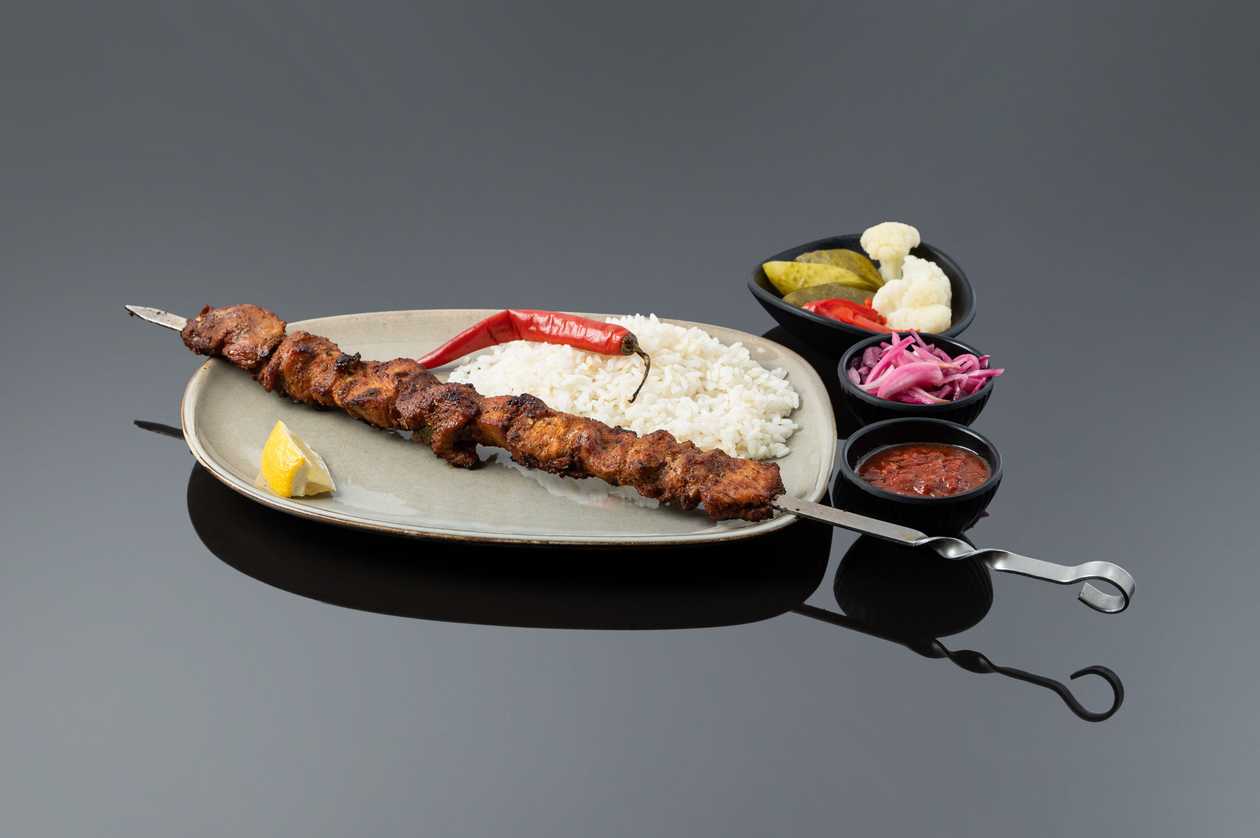 Spicy pork neck shish kebab average portion