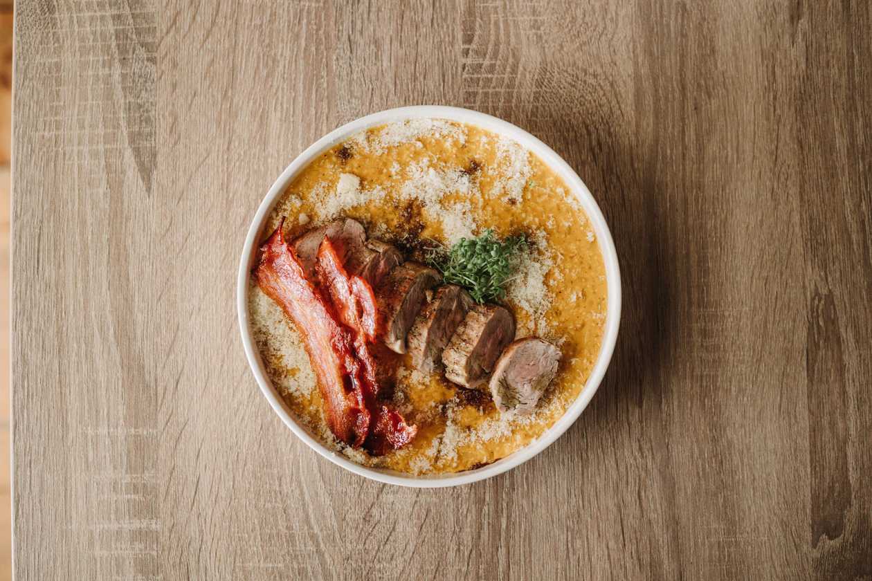 Hokkaido pumpkin risotto with pork tenderloin
