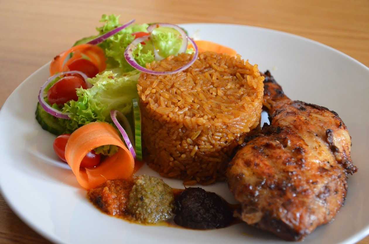Jollof Rice with Chicken and Salad