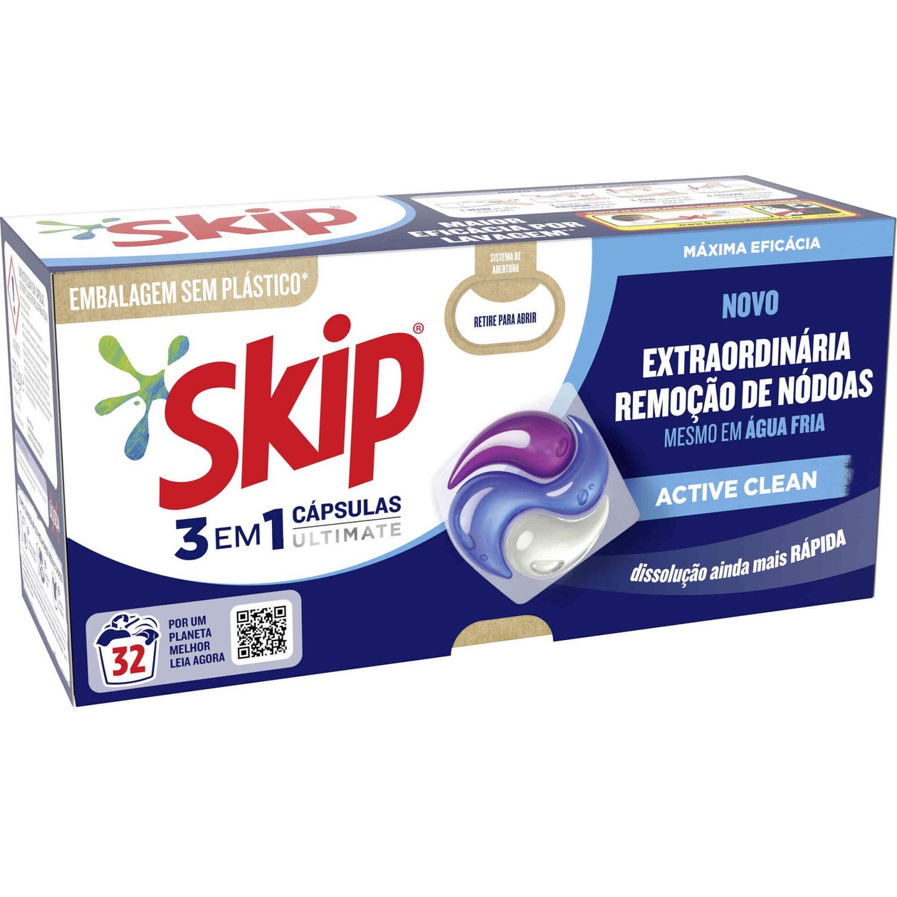 Detergente Roupa Cápsulas Active Clean Skip 32 Doses
