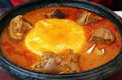 Fufu with cow meat light soup