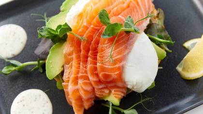 Eggs Benedict with fresh salted salmon