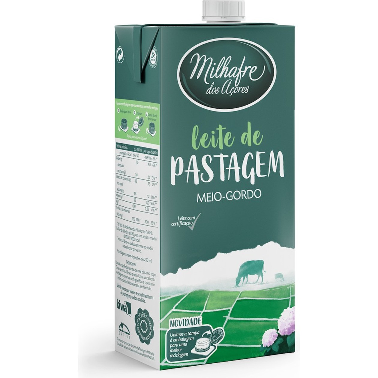 Leite UHT Meio Gordo Pastagem Açores Milhafre 1 lt