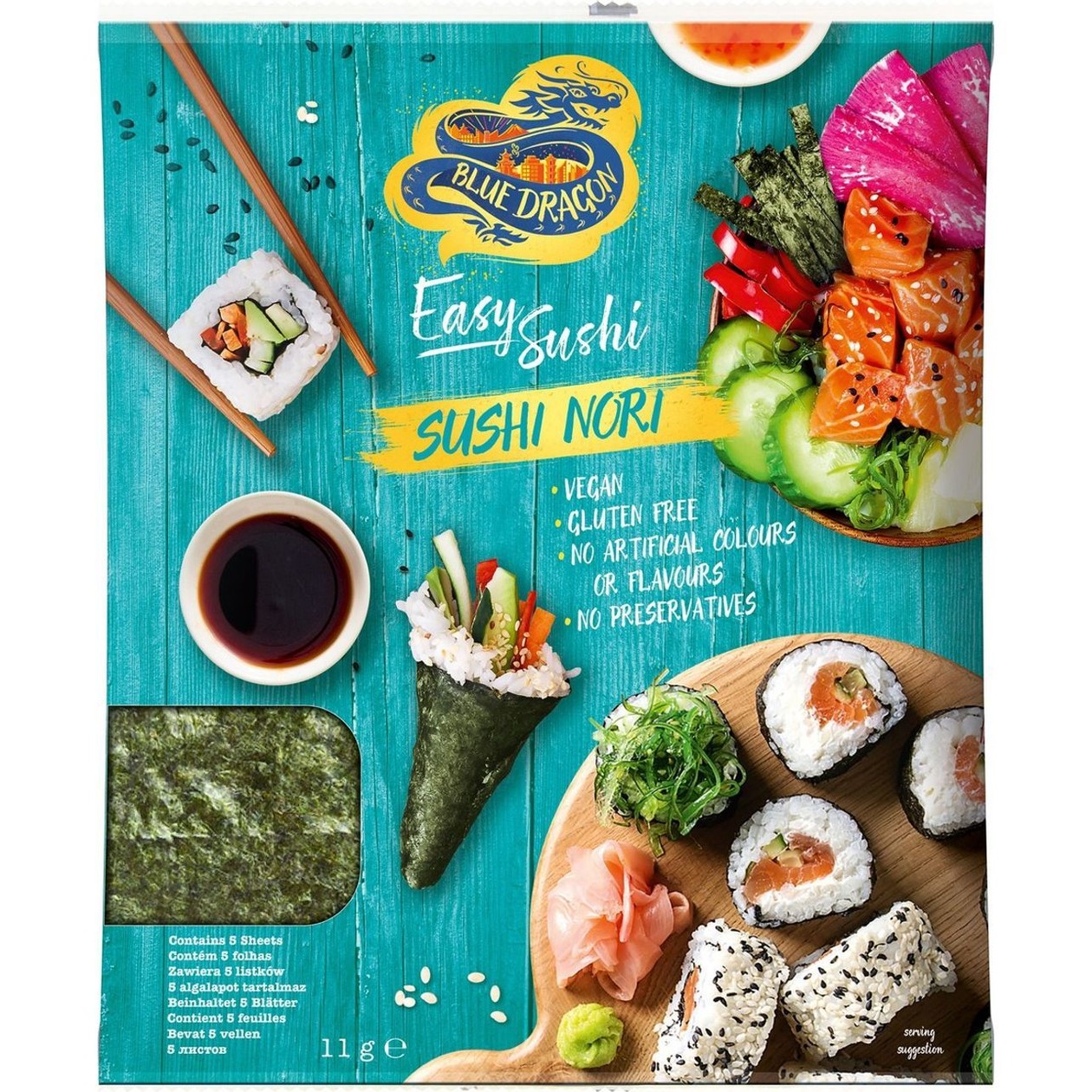 Folhas de Algas Sushi Nori Blue Dragon 11 gr