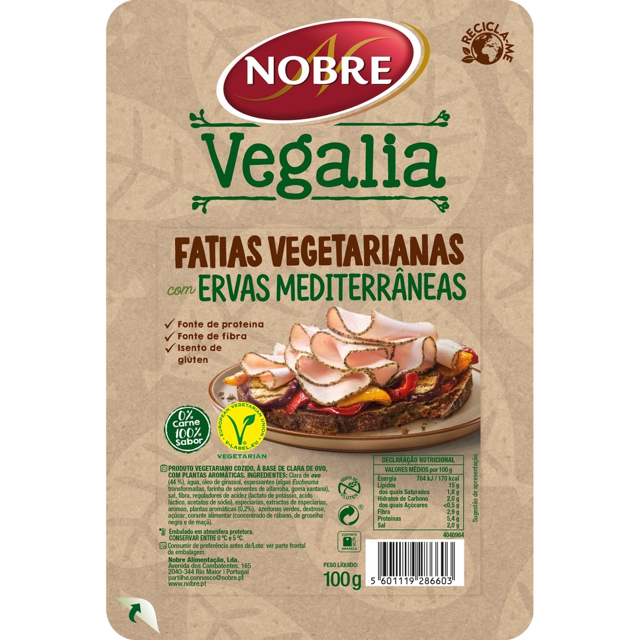 Fatias Vegetarianas com Ervas Mediterrâneas Nobre Vegalia 100 gr