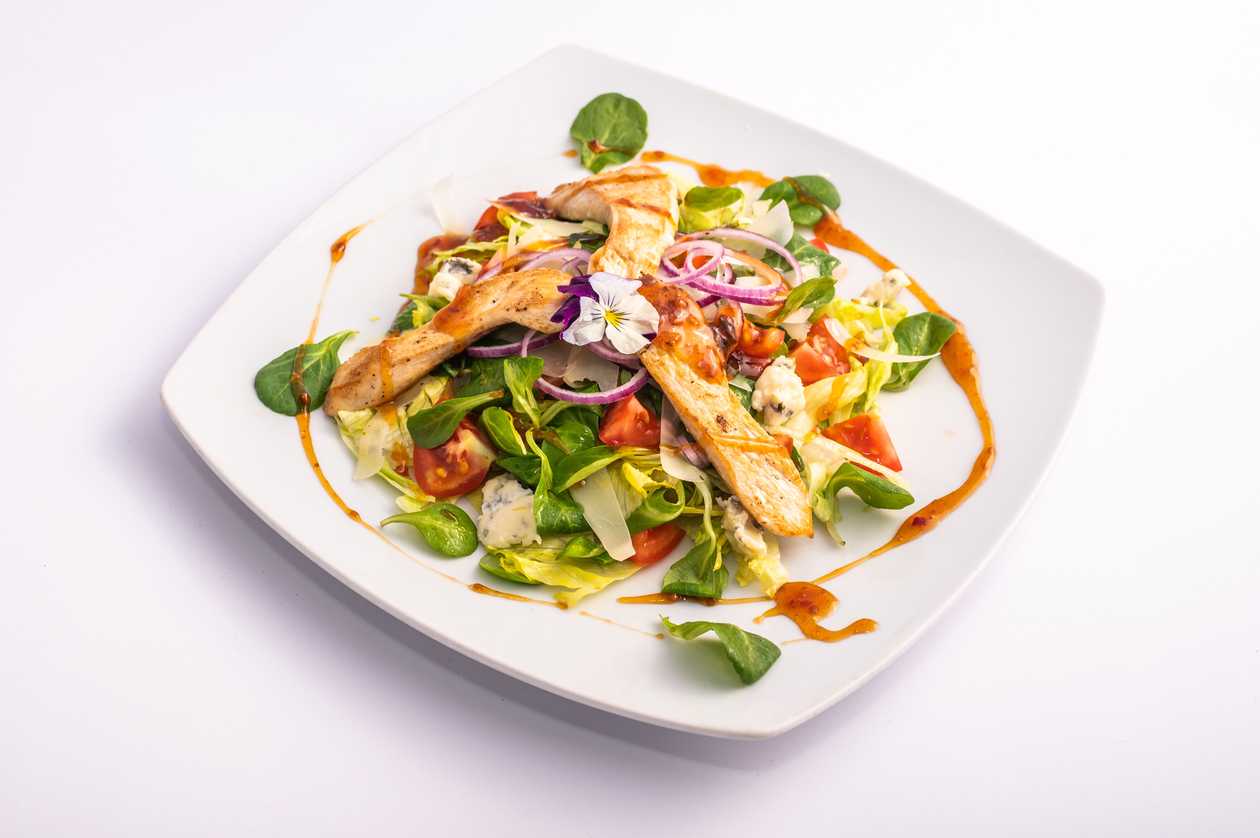 Yummy salad, pizza rolls