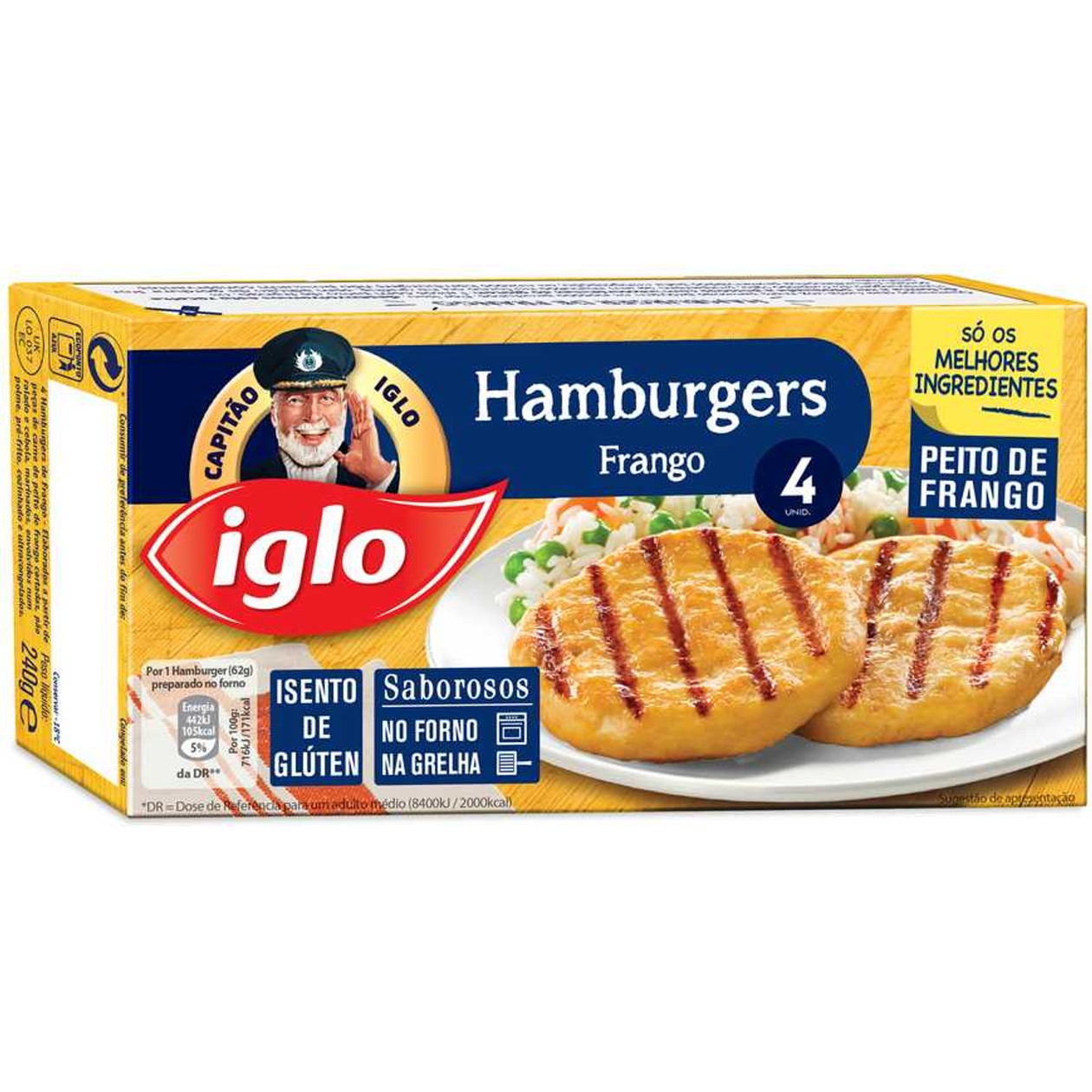 4 Hamburguer Frango Sem Glutén Capitão Iglo 240 gr