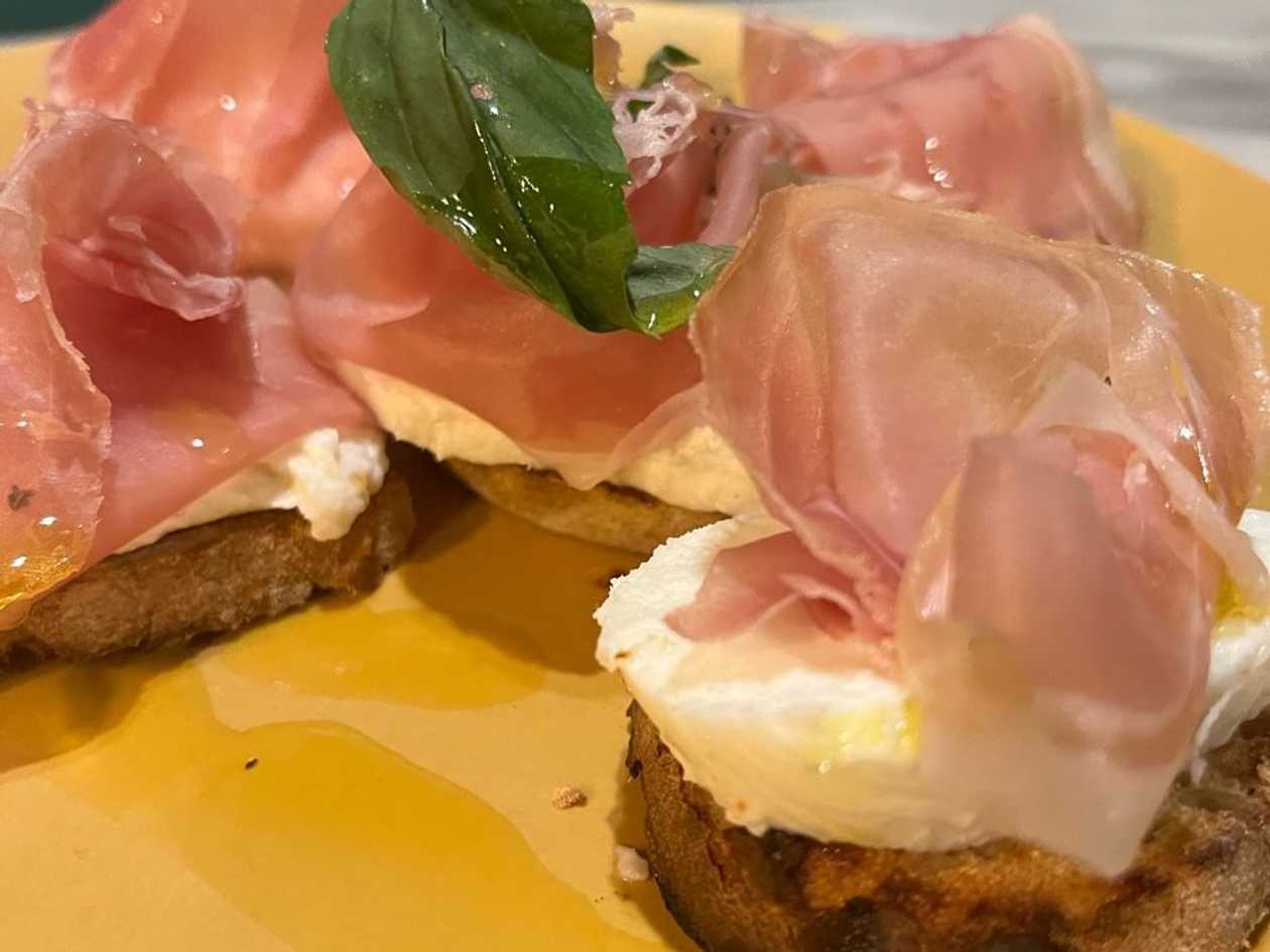 Bruschetta with Crudo and Buffalo Mozzarella