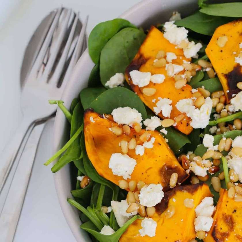 Roasted pumpkin salad whit feta cheese
