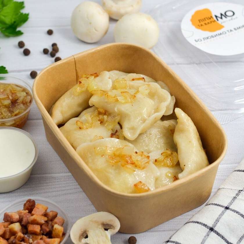 Varenyky with potatoes and mushrooms