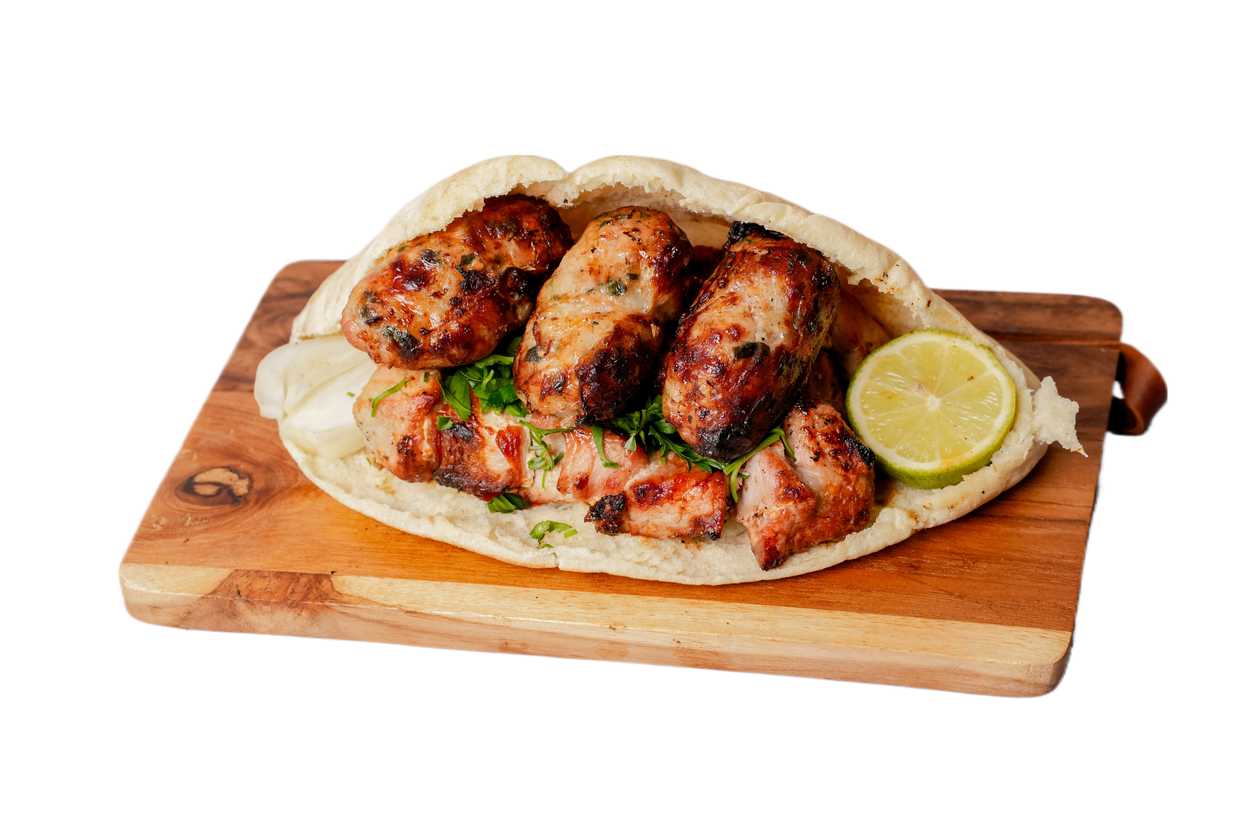 Pork Souvlaki And Sheftalia Cypriot Pita Large