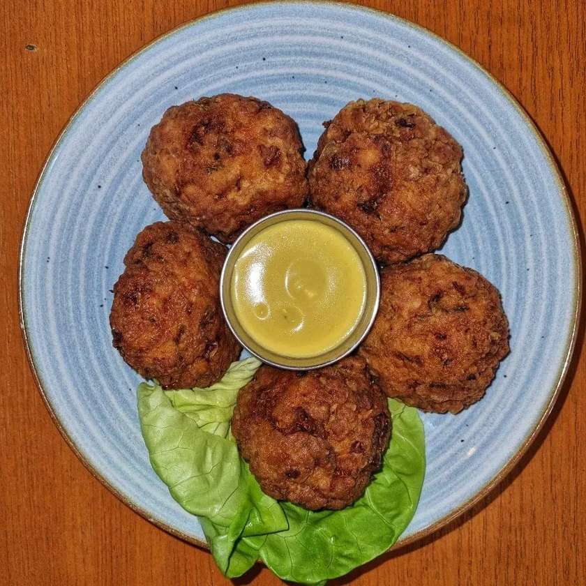 Pork meatballs and mustard