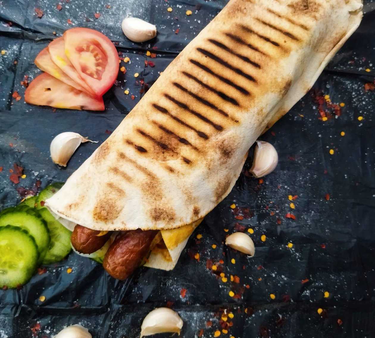 Large kebab with sausages