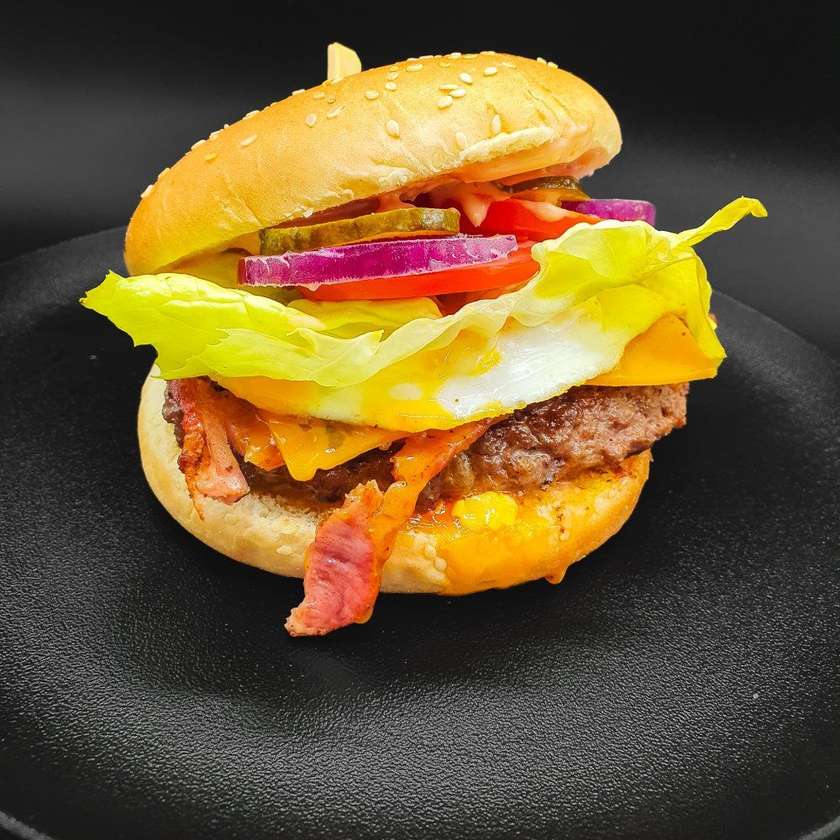 Bacon and egg cheeseburger
