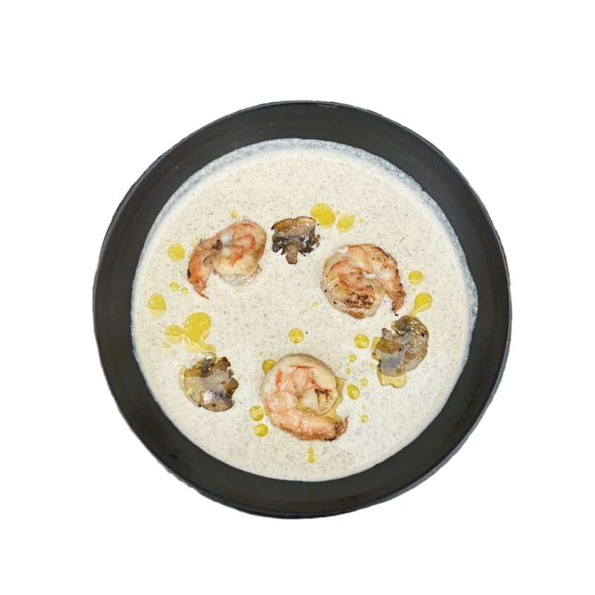 Грибний крем суп з креветкою