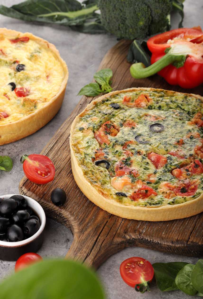 Frozen quiche with salmon