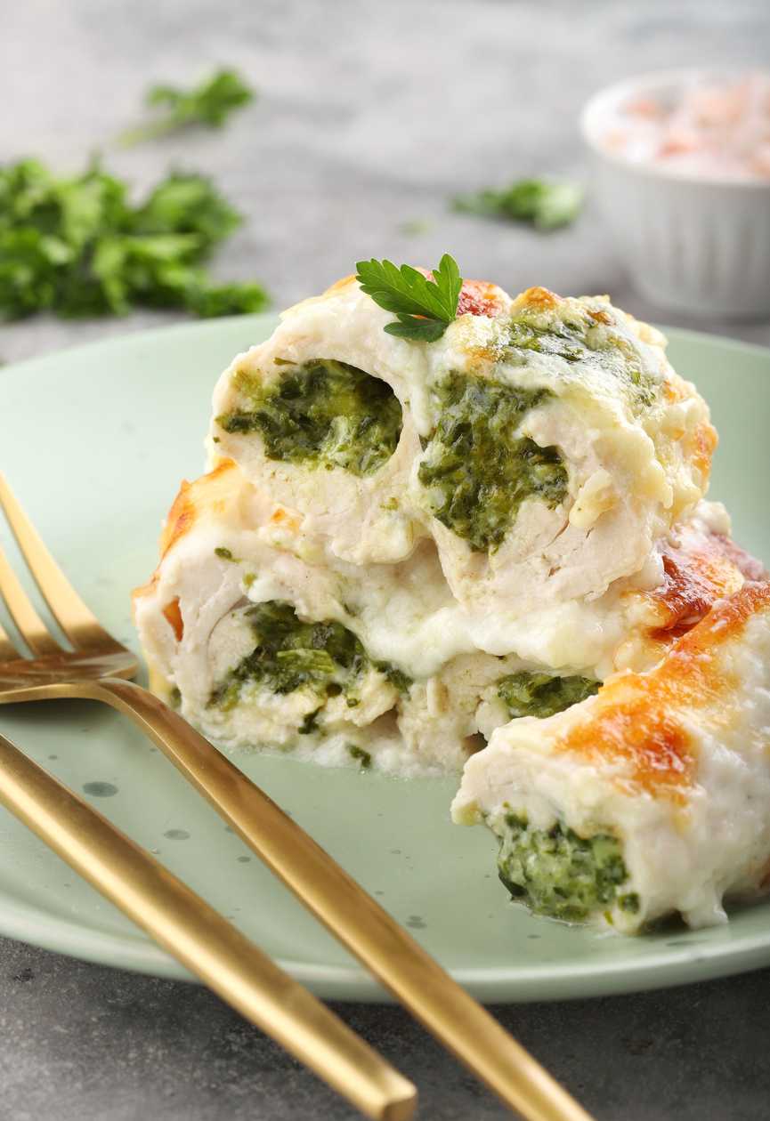 Frozen Chicken Rolls with Spinach and Cheese in Béchamel Sauce