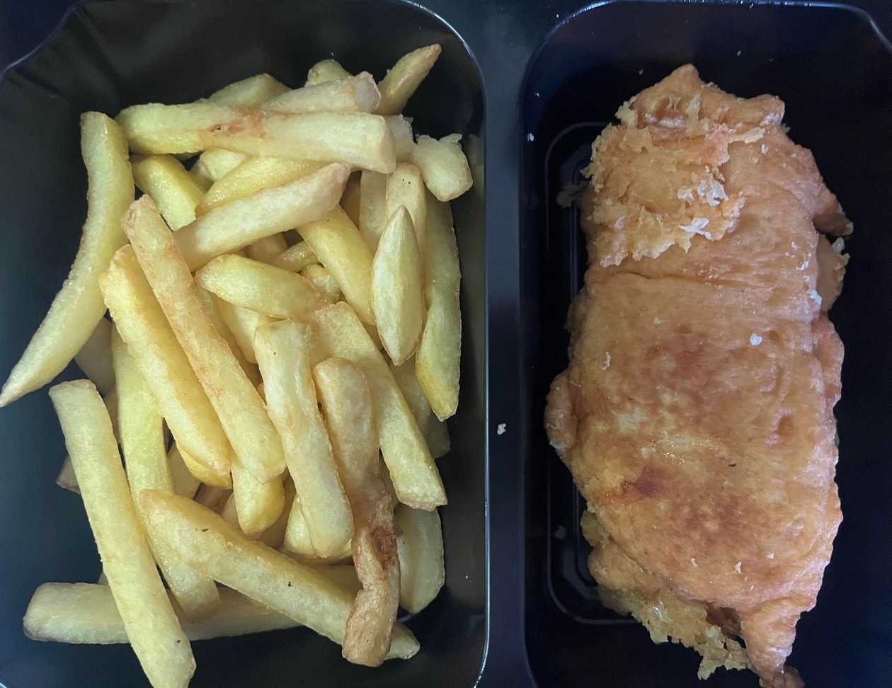 Cheese and Ham Skewer, French Fries, Tartar Sauce