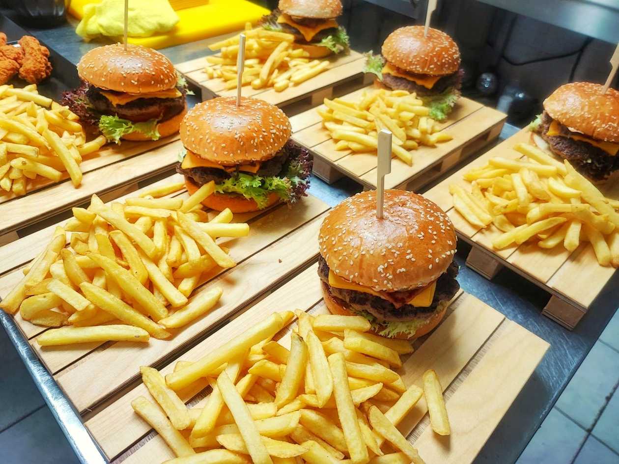 Magic beef burger with french fries
