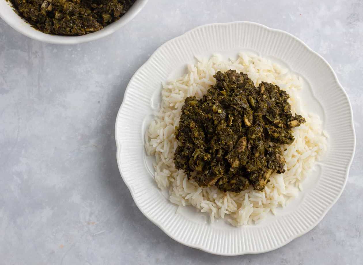 Cassava Leaves Stew and Rice