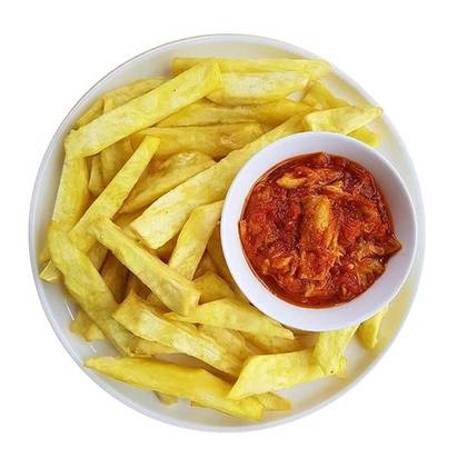 Fried Yam with Fried Sausages