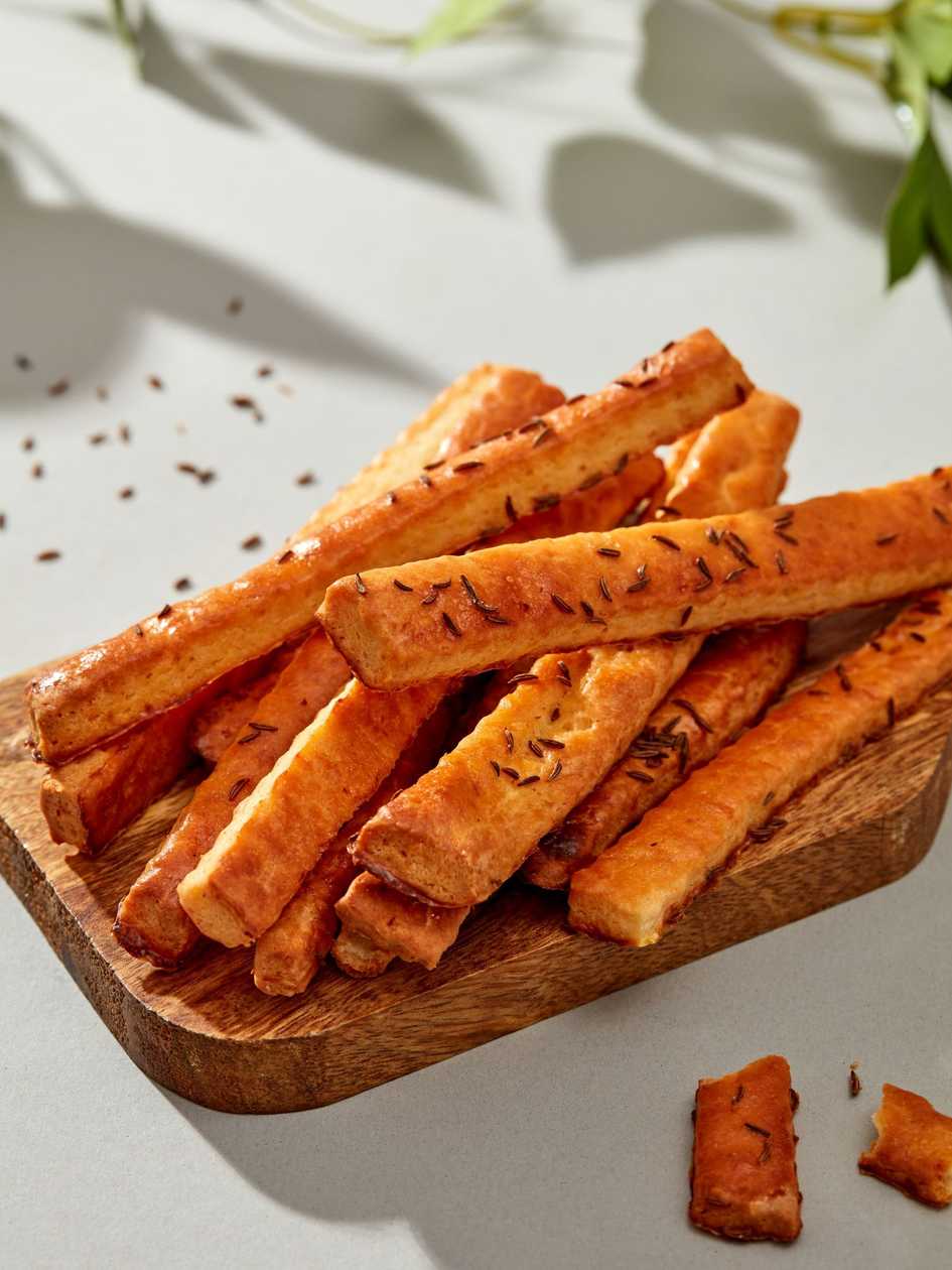Salted snack with cumin and bellows cheese