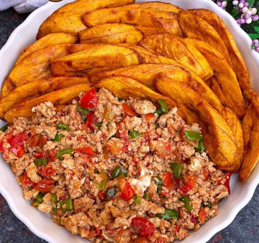 Fried plantain and egg stew