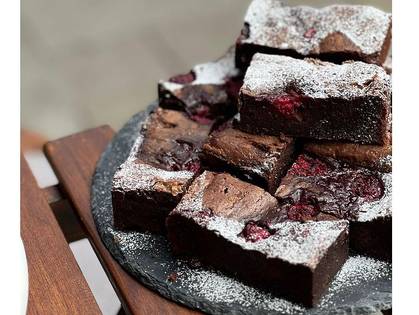 Brownie with Raspberries