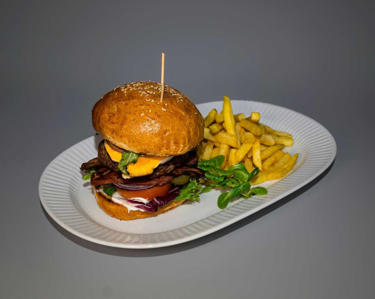 BigBurger in homemade brioche with french fries