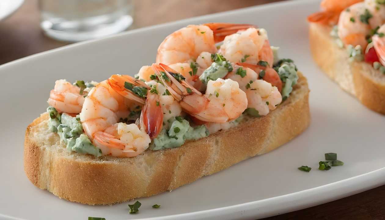 Bruschetta with shrimps and herb butter