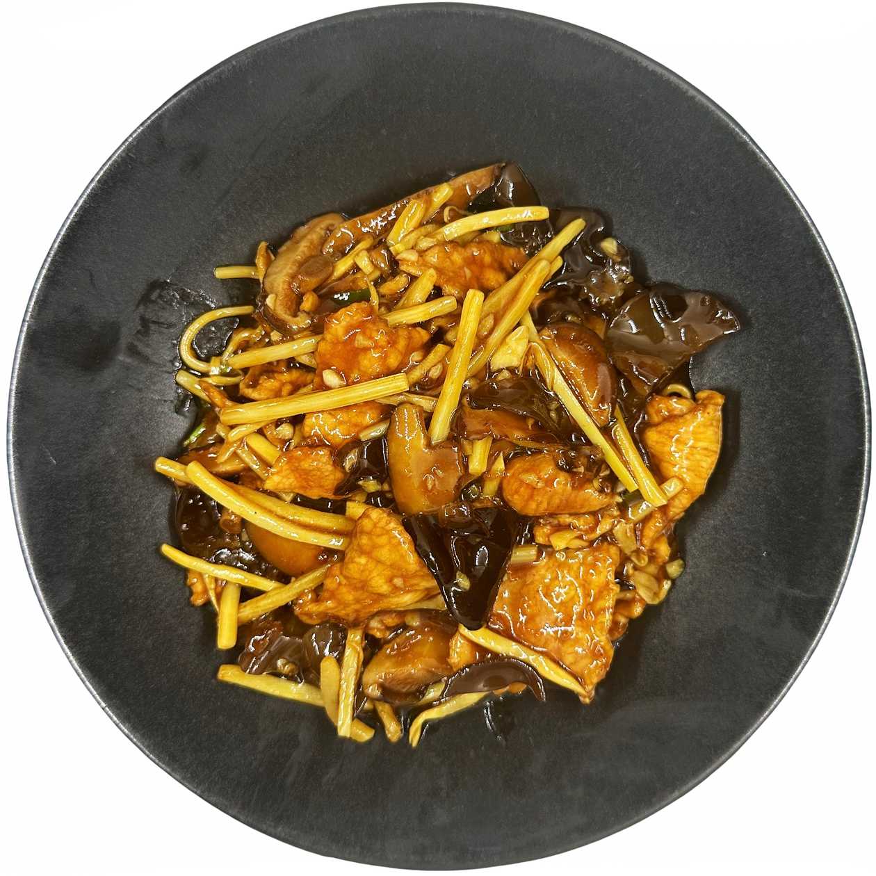 Kiauliena su bambukų ūgliais, muer ir xianggu grybais