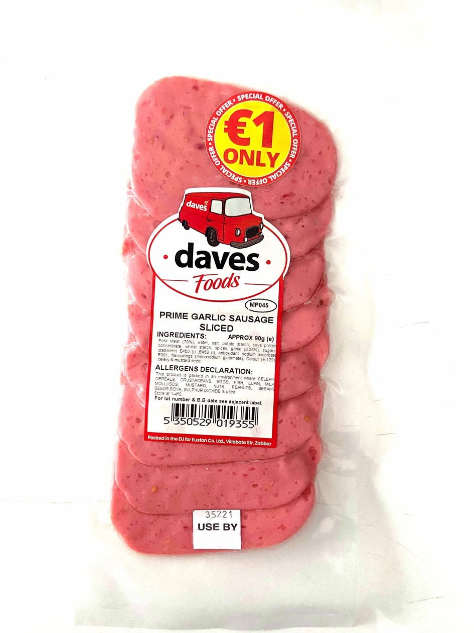 Daves Prime Garlic Sausage Sliced 90G (E) - €1.00 Offer - Prepack