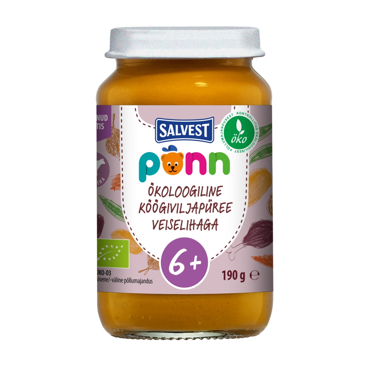 Põnn, ökoloogiline köögiviljapüree veiselihaga (6+), 190g (aegub peagi)
