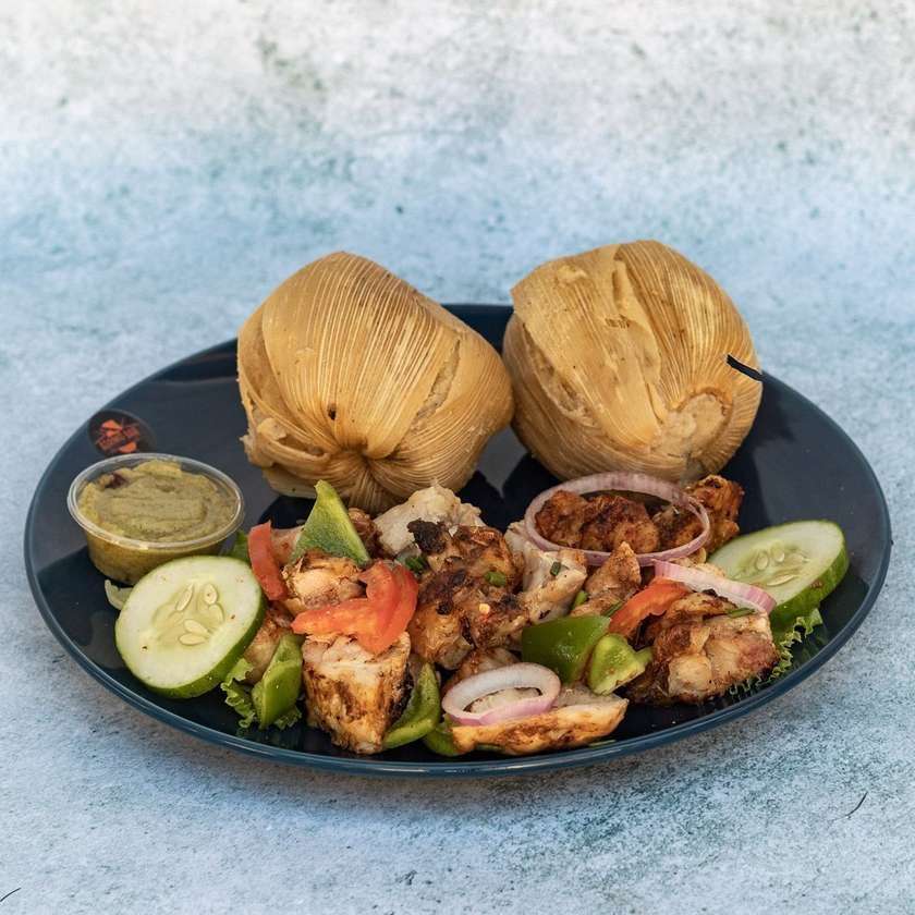 Kenkey with Grilled pork