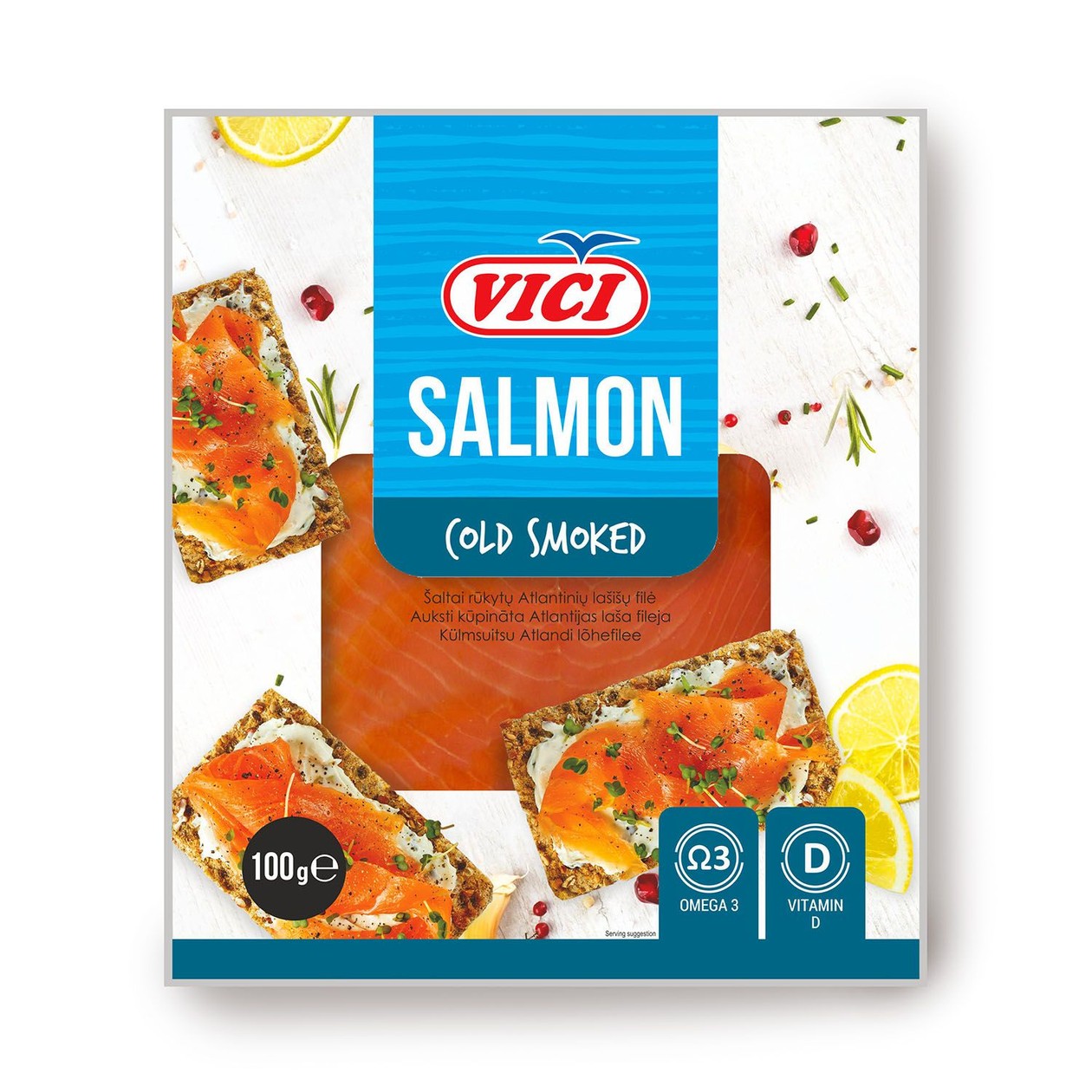 Viči, ломтики копченого лосося, 100G (срок годности истекает)