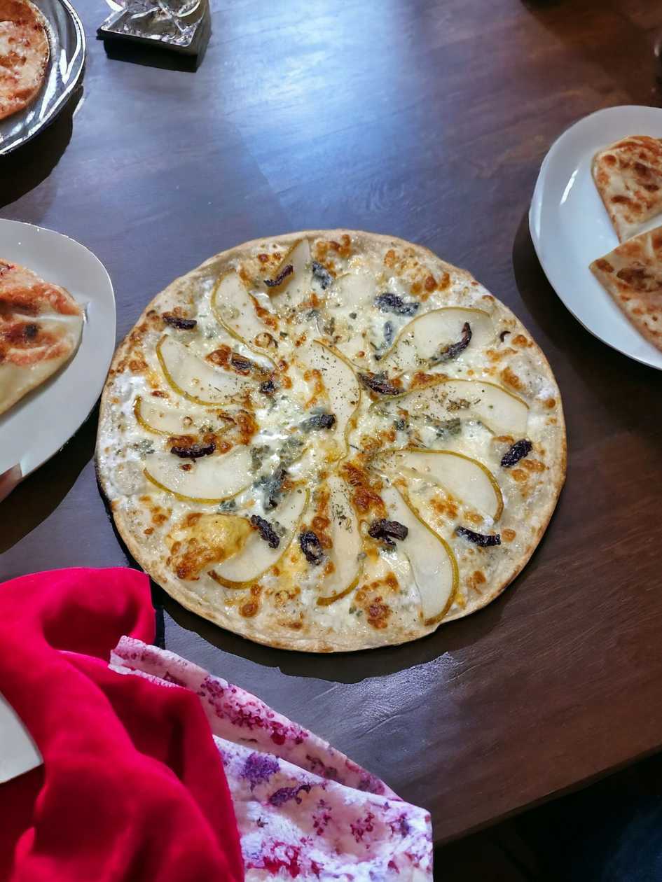 Pear Pizza with Dorblu and Prunes