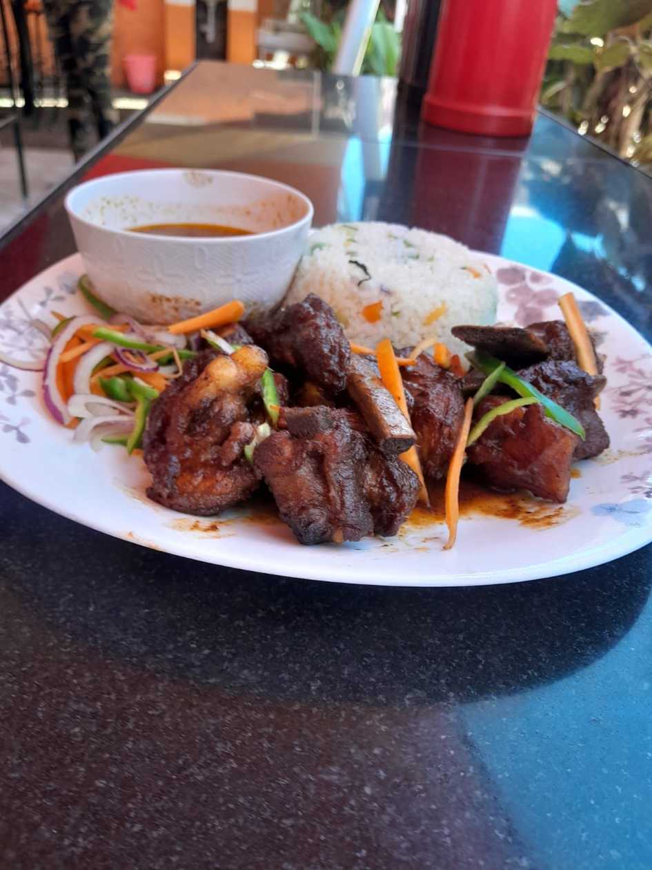 Braised wok fried pork with oriental rice