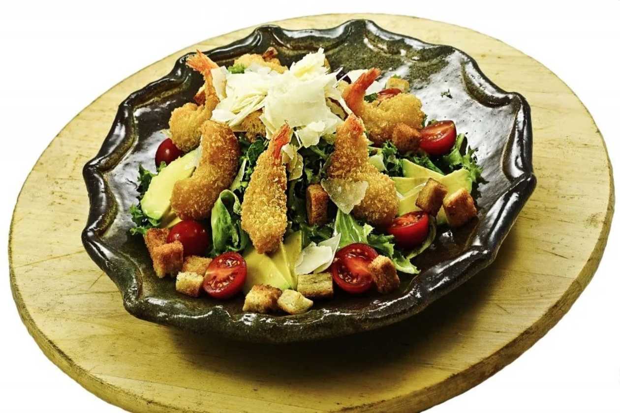 Panko shrimps Caesar salad